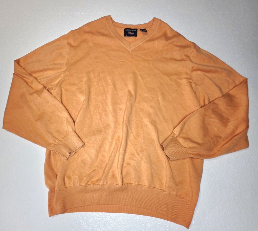 Smith & Tweed Orange V-neck Sweater Made In Peru 100% Cotton